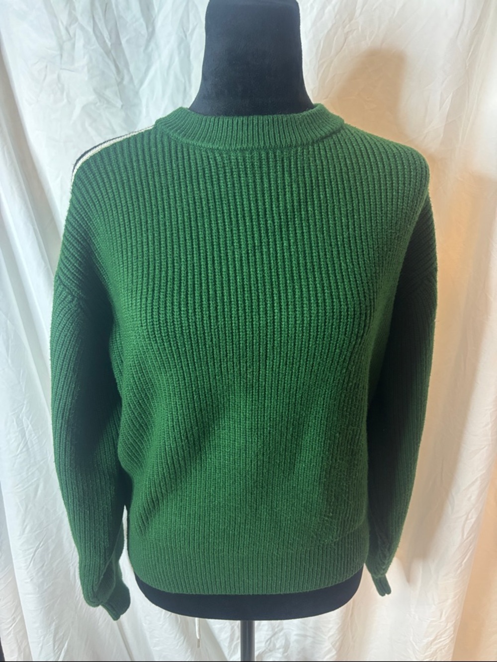Zara Deep Green Ribbed Crewneck Sweater